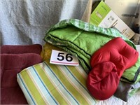 Chair cushions, comforter, sleeping bag and