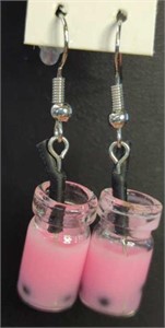 Pink bubble tea earrings