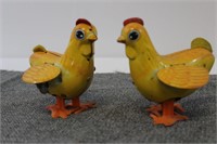 Pair Vintage "Rudy the Rooster" tin rooster toys