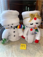 VTG snowman couple cotton batting handmade