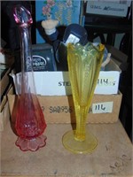 Yellow & Pink Depression Glass Vases
