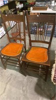 2 vintage press back side chairs with replaced