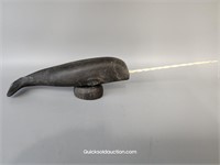 Soapstone Narwhale With Bone Horn