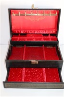 Vintage 2 Tier Jewelry Box Red Velvet Interior Key