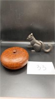 Cast Iron Squirrel & Burled Wood Bowl