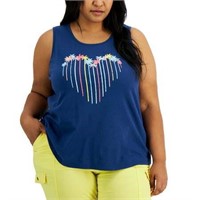 $35  Style & Co Women's Palm Heart Tank Blue 3X