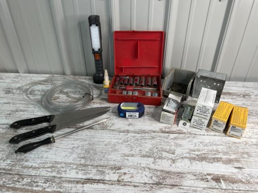 Knives, Socket Set, Bits, Electrical, Misc