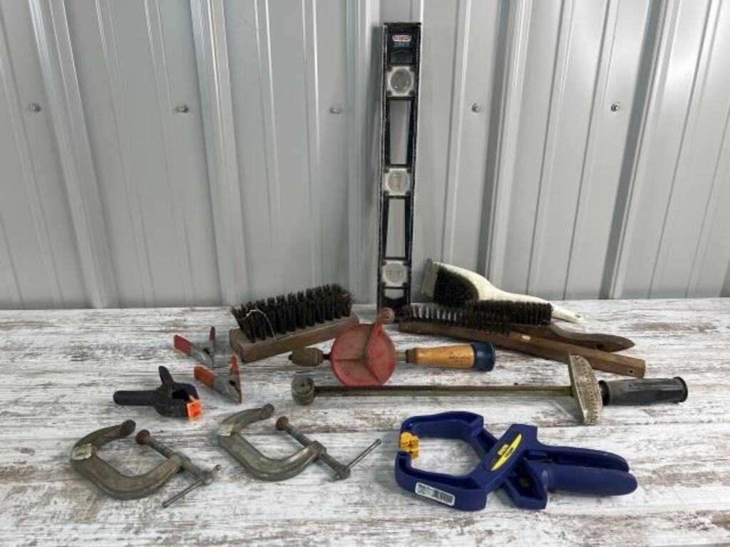 C Clamps, Clamps, Wire Brushes, Level, Misc