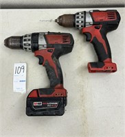 Milwaukee drills and one m18 red lithium battery
