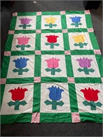Vintage unfinished tulip quilt top