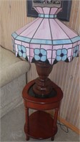 Large Vintage Stain Glass Wood Base Lamp