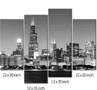 4 Pieces Chicago City Wall Art Skyline Black and W