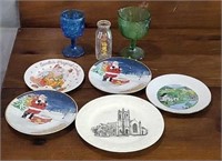 VTG Glass Goblets & Decorative Plates