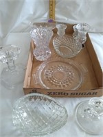 Assorted glassware. dishes, candle holders