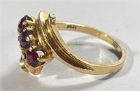 14K Gold Red Gem Ring Sz 6.5-7