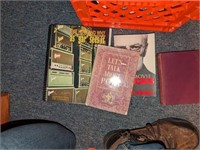 Book titles in plastic crate