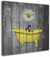 Yellow Gray Daisy Floral Art 20x20