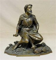 Well Cast Bronze of a Hunter and His Dog.