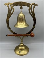 Brass Bell Stand w/Wooden Striking Pole