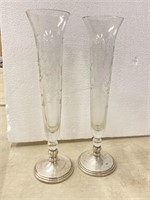 Pair of etched vases, 12 inches tall with