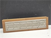 Antique Cribbage Board Wood & Metal w/Pegs
