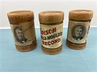 3X ANTIQUE EDISON GOLD MOLDED RECORDS CYLINDERS