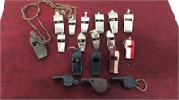 Large lot of vintage whistles.  Many of the metal