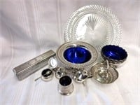 Antique Silverplated Servingware with Cobalt Inser