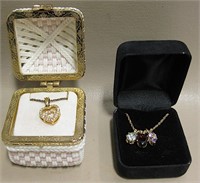 2 Necklaces - One In Glass Ring Box