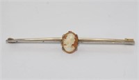 9ct yellow gold and cameo bar brooch
