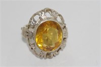 Large handmade citrine and silver ring