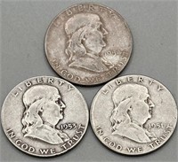 (3) 1951 P, 
1953 D
, & 1954 D
- Franklin 50c