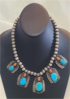 Navajo Sterling Bench Beads w/ Turquoise & Coral