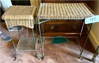 2 Wicker-Top Tables, Metal Legs