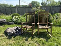 Pair of Wooden Outdoor Rocking Chairs w/ Covers
