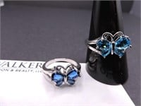 Two Sterling Silver with Accents Butterfly Rings