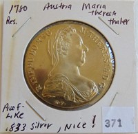 Austrian Maria Theresa Thaler .833 Silver