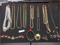Tray of Gold Tone & Pearl Jewelry