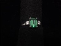 .925 Sterling Green & CZ Stone Ring