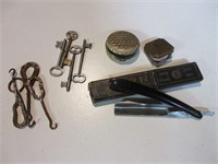 Vintage Items- Compacts, Razor, Skeleton Keys+