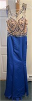 Royal Blue Beaded Nude NoxAnabel 8177 Sz XS