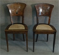 PR OF BRASS INLAID CONTINENTAL CANE SEAT CHAIRS