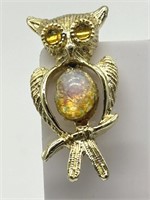 Rare Foil Opal Jelly Belly Owl Brooch Pin