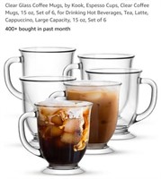 MSRP $30 Set 6 Glass Coffee Mugs