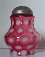 Antique Cranberry Glass Opalescent Dot Muffineer