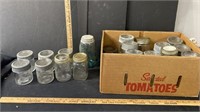 Box of assorted sized canning jars