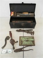 Old Black Toolbox w/ Vintage Hand Tools & 1926