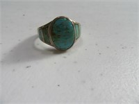 Sterling signed 97' Ring sz9 w/ Blue Stone Inlay
