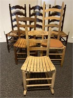 (6) Cane bottom ladder back chairs and slat