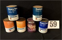 6 Unical Cardboard Oil Cans - Full
